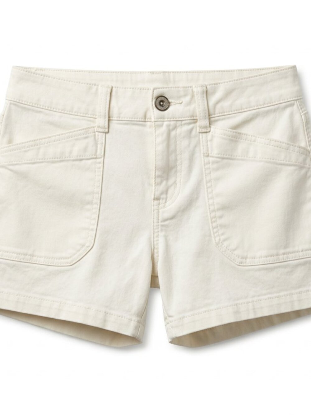 French Star Girls Shorts Size 7 Cotton Canvas Pockets Button White Solid